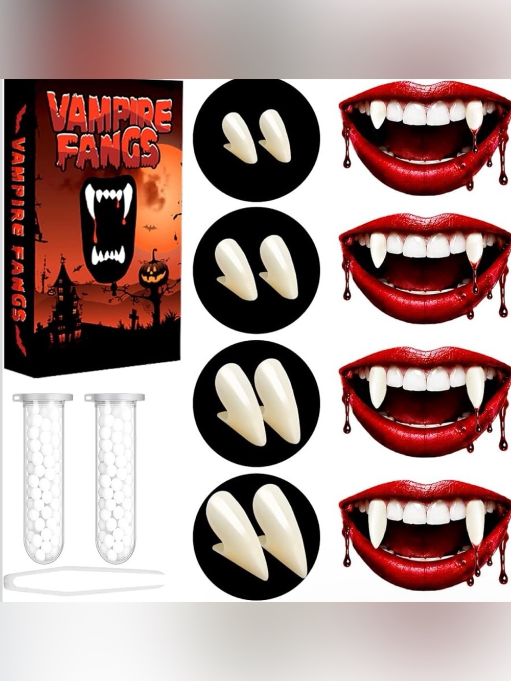 Fake Vampire Teeth Fangs Adult - 4 Pairs Realistic Fangs Halloween Costume